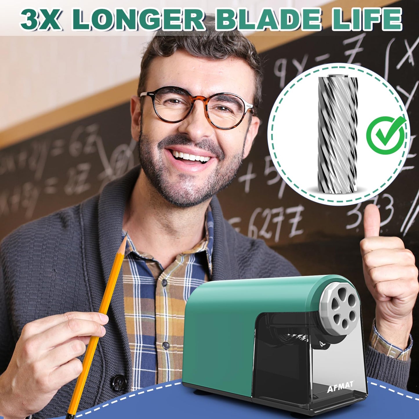 AFMAT PSX2 6 Holes Durable Heavy Duty Electric Pencil Sharpener,Auto Stop Pencil Sharpeners for 6-11mm Colored Pencils,PSX2PK