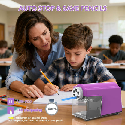 AFMAT Electric Pencil Sharpener Heavy Duty, 6 Holes, Super Fast, Auto Stop & Save Pencils, 10000 Sharpening Times, Rechargeable Classroom Pencil Sharpener for 6-11mm No.2/Large/Colored Pencils, Model:PSD4(Black)