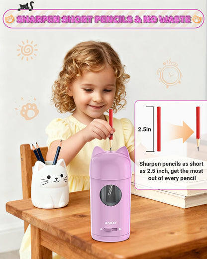 AFMAT PSX9 Cute Cat Electric Fully Automatic Pencil Sharpener for Kids,PSX9PR