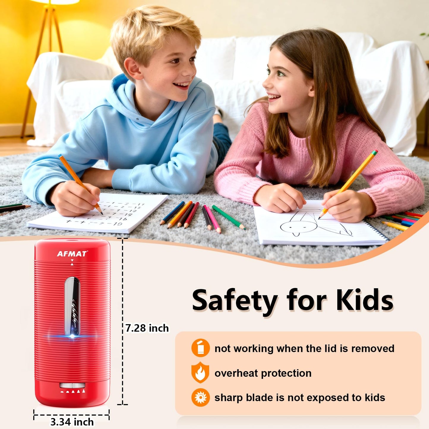 AFMAT PSC2 Electric Fully Automatic Pencil Sharpener, Auto in & Out, Rechargeable Hands-Free Sharpeners for Jumbo & Colored Pencils (6.5-12mm)