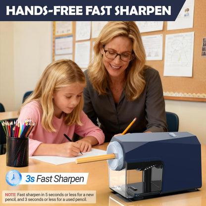 AFMAT Newly Upgraded PSC4 6.5-10.5mm Super Durable Heavy Duty Fully Automatic Pencil Sharpener, 3X Longer Cutter Life,Auto in & Out, 5 Sharpness Modes, Hands-Free Sharpeners for No.2/Jumbo/Colored Pencils (φ6.5-10.5mm),PSC4BL