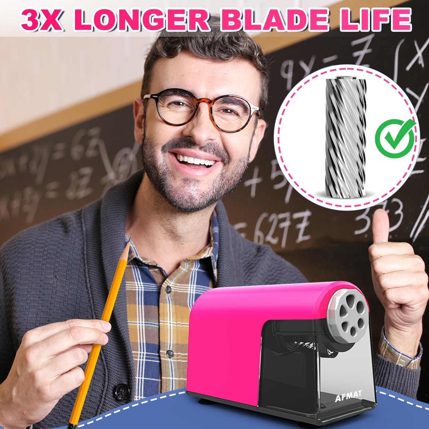 AFMAT PSX2 6 Holes Durable Heavy Duty Electric Pencil Sharpener,Auto Stop Pencil Sharpeners for 6-11mm Colored Pencils,PSX2PK