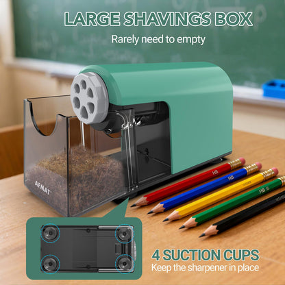 AFMAT 6-Hole Electric Pencil Sharpener Heavy Duty, Fast Sharpen, Auto Stop & Save Pencils, 10000 Sharpening Times, Rechargeable Classroom Pencil Sharpener for 6-11mm No.2/Large/Colored Pencils,Model:PSD2(Purple)