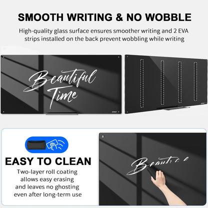 AFMAT Magnetic Glass Whiteboard, 96" x 48" Glass Dry Erase Board, 4mm Tempered Glass w/Strong Magnetic Surface, Large White Board for Wall, Frameless Wall Mounted Black Board for Office Home School