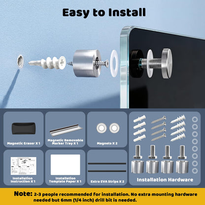 AFAMT Magnetic Dry Erase Board, 40" x 60" Glass Whiteboard, GB04BK2
