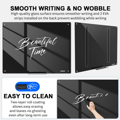 AFMAT Magnetic Glass Whiteboard, 48" x 36" Glass Dry Erase Board, 4mm Tempered Glass w/Strong Magnetic Surface, Large White Board for Wall, Frameless Wall Mounted Black Board for Office Home School,GB04EW1