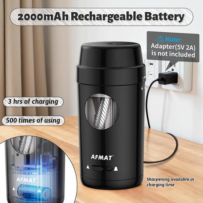 AFMAT Electric Pencil Sharpener, Auto in & Out, Fully Automatic Pencil Sharpener for Colored Pencils, Rechargeable Hands-Free Sharpeners for φ7-8mm Pencils, Good for Classroom/Home PSX8(Black)