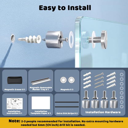 AFAMT Magnetic Dry Erase Board, 40" x 60" Glass Whiteboard, 4mm Tempered Glass, Strong Magnetic Surface, No Ghosting, Large Frameless Mounted Glass White Board for Office, Home, School,GB04WH2