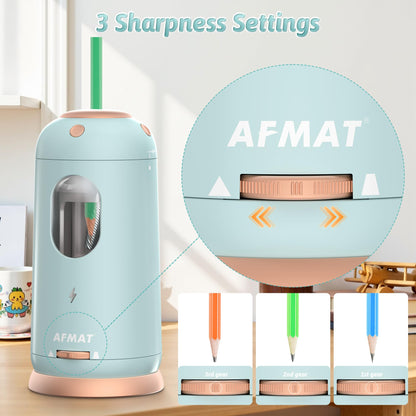 AFMAT Electric Pencil Sharpener, Auto in & Out, Fully Automatic Pencil Sharpener, Rechargeable Hands-Free Sharpeners for Jumbo & Colored Pencils (7-11.5mm), Good for Classroom/Home/Office, Model:PSC8(Black)