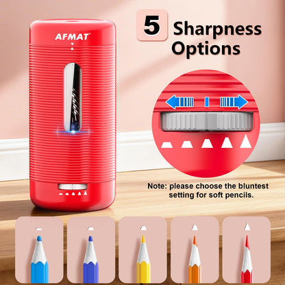 AFMAT PSC2 Electric Fully Automatic Pencil Sharpener, Auto in & Out, Rechargeable Hands-Free Sharpeners for Jumbo & Colored Pencils (6.5-12mm)