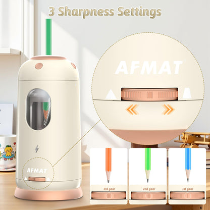 AFMAT Electric Pencil Sharpener, Auto in & Out, Fully Automatic Pencil Sharpener, Rechargeable Hands-Free Sharpeners for Jumbo & Colored Pencils (7-11.5mm), Good for Classroom/Home/Office, Model:PSC8(Black)