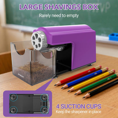 AFMAT Electric Pencil Sharpener Heavy Duty, 6 Holes, Super Fast, Auto Stop & Save Pencils, 10000 Sharpening Times, Rechargeable Classroom Pencil Sharpener for 6-11mm No.2/Large/Colored Pencils, Model:PSD4(Black)