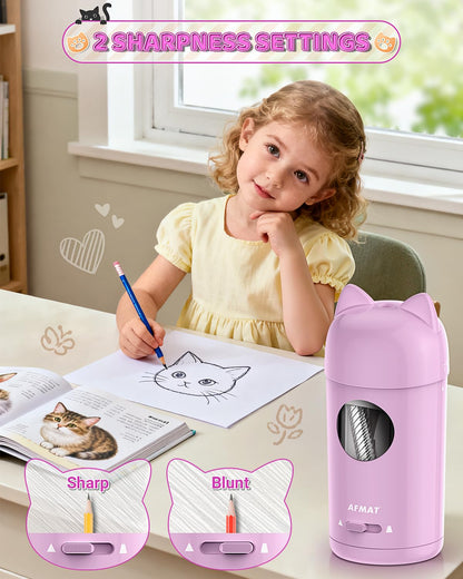 AFMAT PSX9 Cute Cat Electric Fully Automatic Pencil Sharpener for Kids,PSX9PR