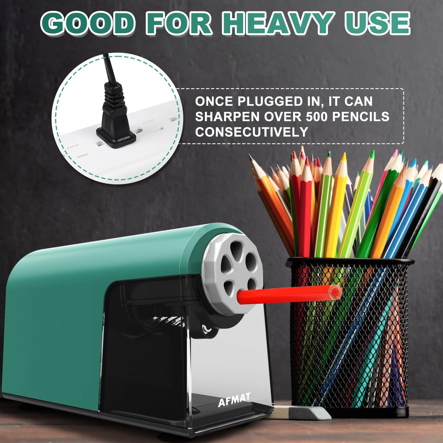 AFMAT PSX2 6 Holes Durable Heavy Duty Electric Pencil Sharpener,Auto Stop Pencil Sharpeners for 6-11mm Colored Pencils,PSX2PK