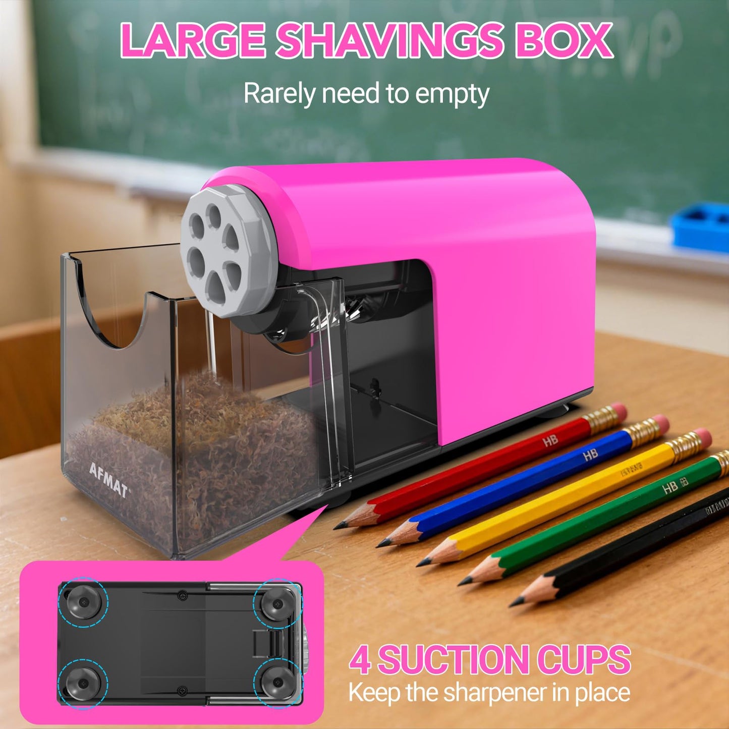AFMAT 6-Hole Electric Pencil Sharpener Heavy Duty, Fast Sharpen, Auto Stop & Save Pencils, 10000 Sharpening Times, Rechargeable Classroom Pencil Sharpener for 6-11mm No.2/Large/Colored Pencils,Model:PSD2(Purple)