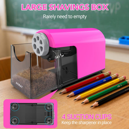 AFMAT 6-Hole Electric Pencil Sharpener Heavy Duty, Fast Sharpen, Auto Stop & Save Pencils, 10000 Sharpening Times, Rechargeable Classroom Pencil Sharpener for 6-11mm No.2/Large/Colored Pencils,Model:PSD2(Purple)