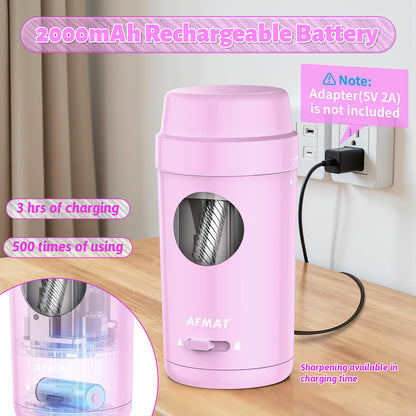 AFMAT Electric Pencil Sharpener, Auto in & Out, Fully Automatic Pencil Sharpener for Colored Pencils, Rechargeable Hands-Free Sharpeners for φ7-8mm Pencils, Good for Classroom/Home PSX8(Black)