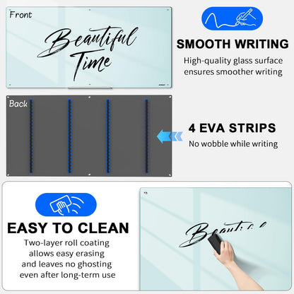 AFMAT Magnetic Glass Whiteboard, 96" x 48" Glass Dry Erase Board, GB04WH4