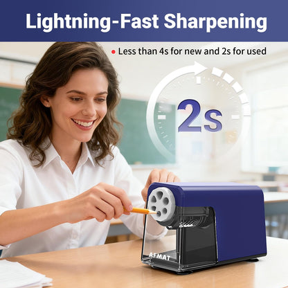 AFMAT 6-Hole Electric Pencil Sharpener Heavy Duty, Auto Stop Classroom Pencil Sharpener for 6-11mm Pencils, Rechargeable Pencil Sharpeners for School, 10,000+ Sharpenings, Save Pencils, Model:PSD1(Purple)