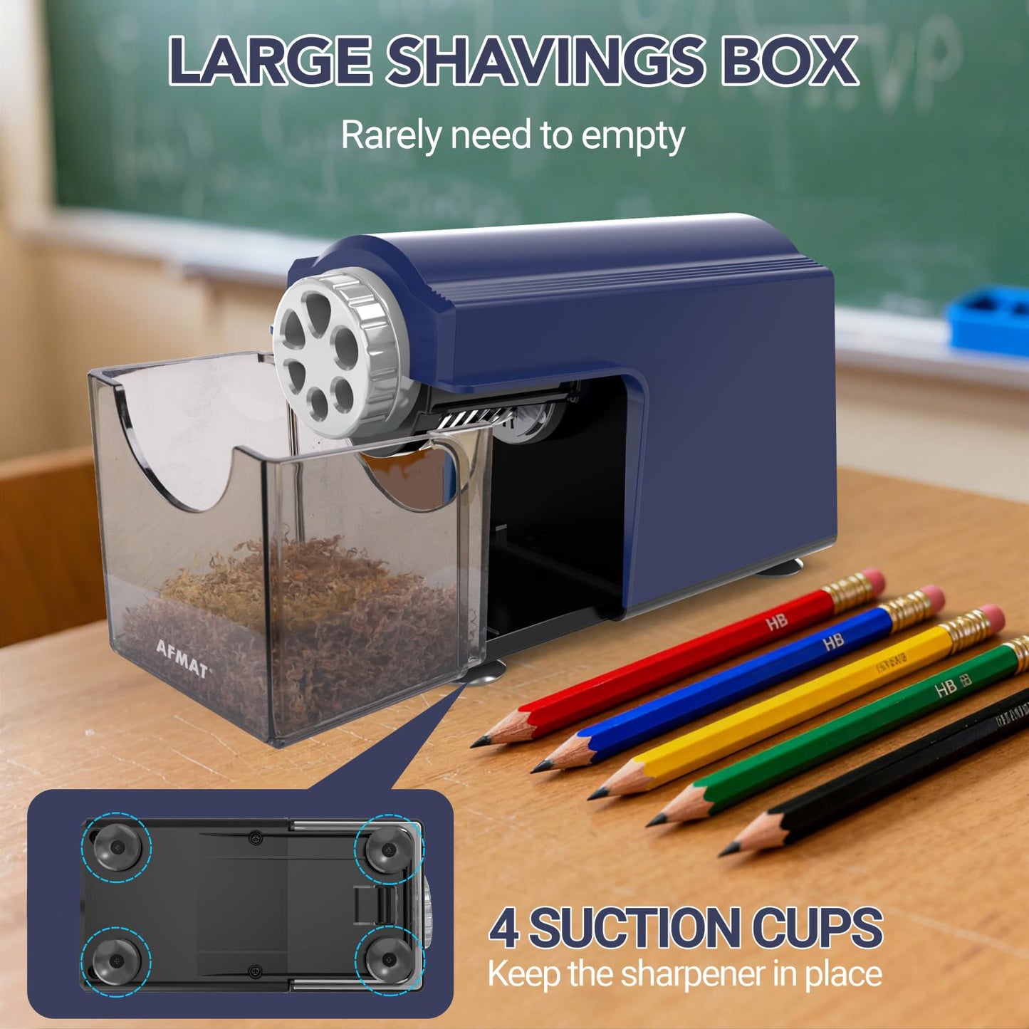AFMAT Electric Pencil Sharpener Heavy Duty, 6 Holes, Super Fast, Auto Stop & Save Pencils, 10000 Sharpening Times, Rechargeable Classroom Pencil Sharpener for 6-11mm No.2/Large/Colored Pencils, Model:PSD4(Black)