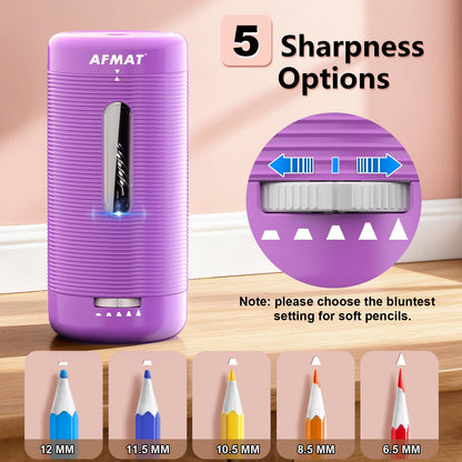 AFMAT PSC2 6.5-12mm Super Durable Fully Automatic Pencil Sharpener,2x more durable blade,for Jumbo & Colored Pencils (6.5-12mm),PSC2BS