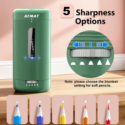 AFMAT PSC2 Electric Fully Automatic Pencil Sharpener, Auto in & Out, Rechargeable Hands-Free Sharpeners for Jumbo & Colored Pencils (6.5-12mm)