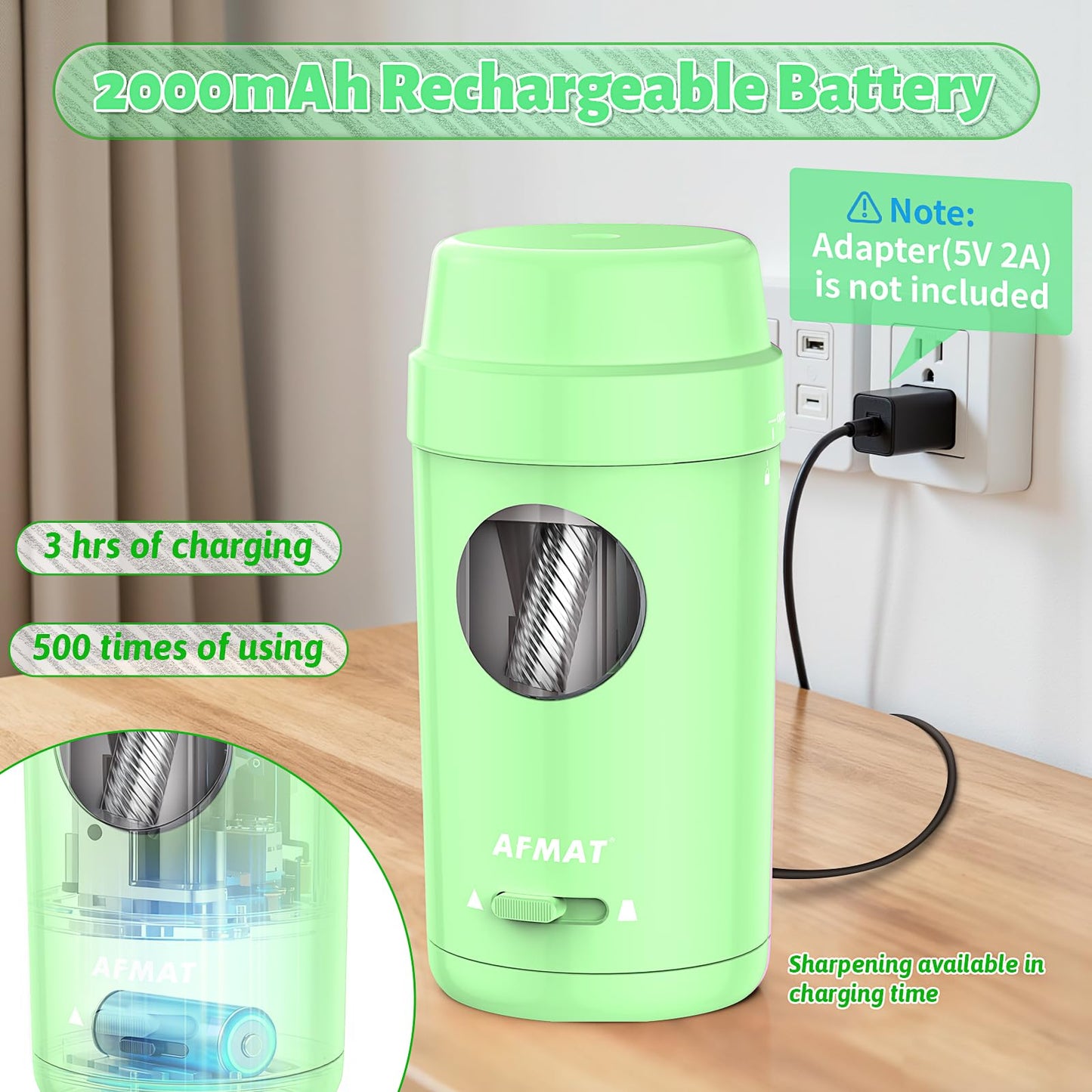 AFMAT Electric Pencil Sharpener, Auto in & Out, Fully Automatic Pencil Sharpener for Colored Pencils, Rechargeable Hands-Free Sharpeners for φ7-8mm Pencils, Good for Classroom/Home PSX8(Black)