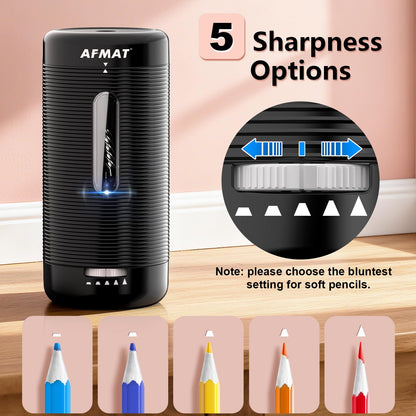 AFMAT PSC2 Electric Fully Automatic Pencil Sharpener, Auto in & Out, Rechargeable Hands-Free Sharpeners for Jumbo & Colored Pencils (6.5-12mm)