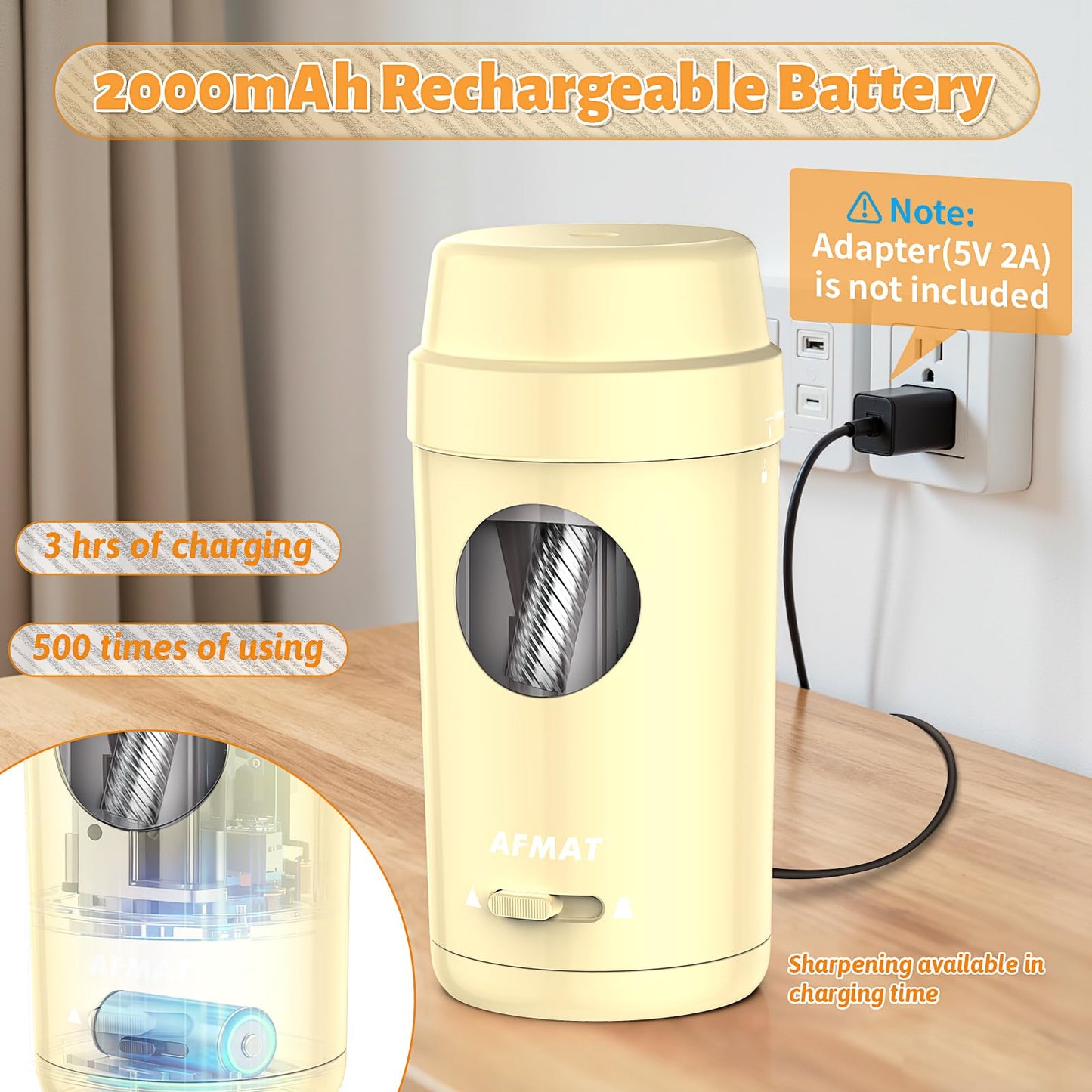 AFMAT Electric Pencil Sharpener, Auto in & Out, Fully Automatic Pencil Sharpener for Colored Pencils, Rechargeable Hands-Free Sharpeners for φ7-8mm Pencils, Good for Classroom/Home PSX8(Black)