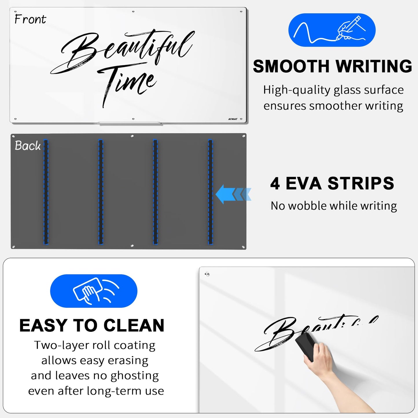 AFMAT Magnetic Glass Whiteboard 96" x 48", GB04EW4