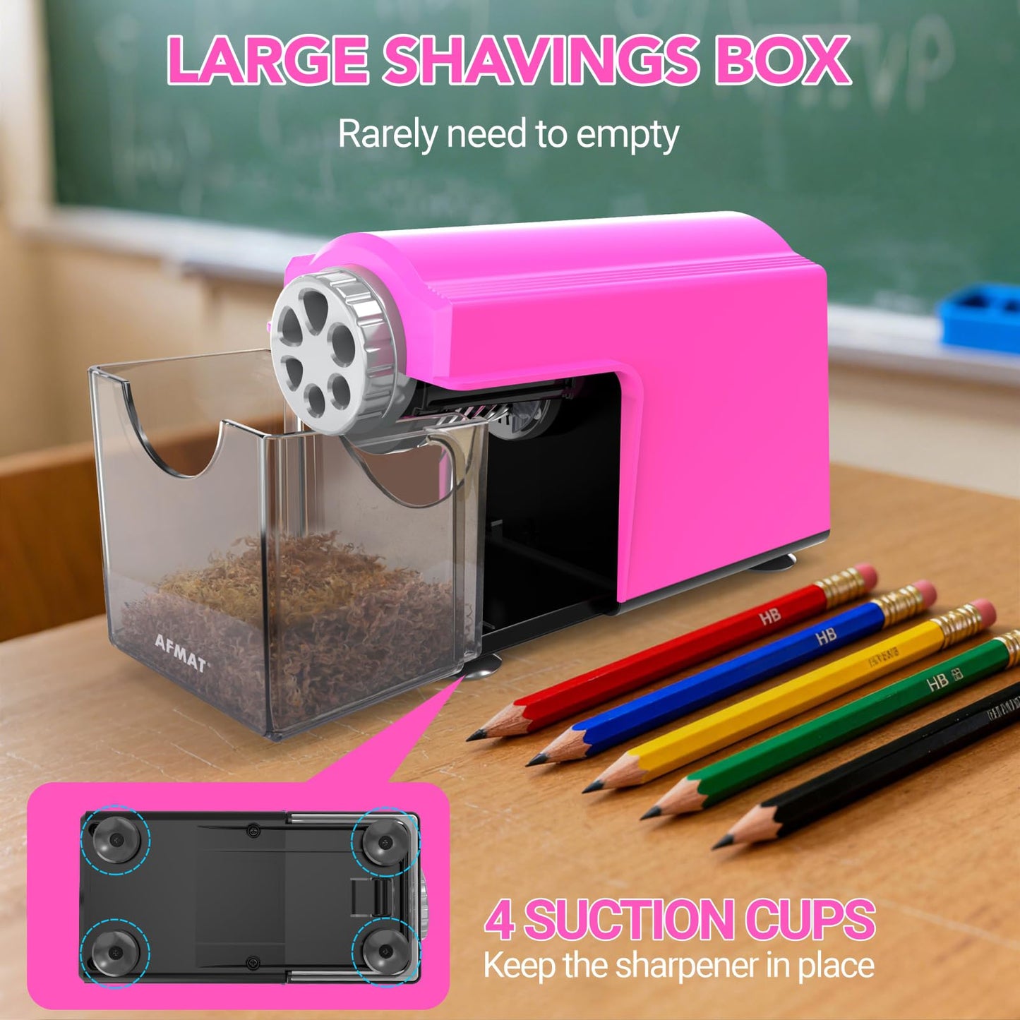 AFMAT Electric Pencil Sharpener Heavy Duty, 6 Holes, Super Fast, Auto Stop & Save Pencils, 10000 Sharpening Times, Rechargeable Classroom Pencil Sharpener for 6-11mm No.2/Large/Colored Pencils, Model:PSD4(Black)