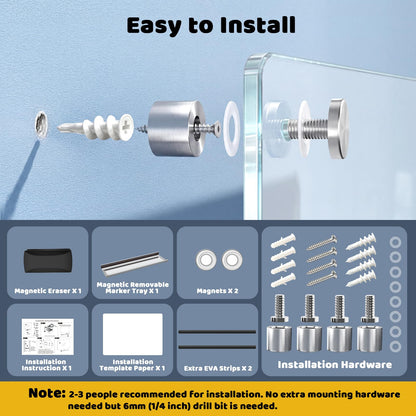 Magnetic Dry Erase Board, 40" x 60" Glass Whiteboard, GB04EW2