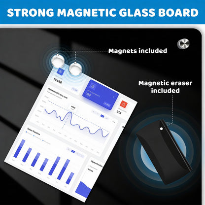 AFMAT Magnetic Glass Dry Erase Board, 72" x 48" Wall Mounted Black Glass Board, GB04BK3