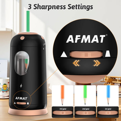 AFMAT Electric Pencil Sharpener, Auto in & Out, Fully Automatic Pencil Sharpener, Rechargeable Hands-Free Sharpeners for Jumbo & Colored Pencils (7-11.5mm), Good for Classroom/Home/Office, Model:PSC8(Black)