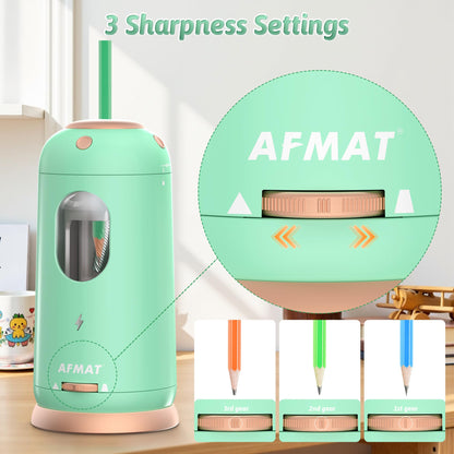 AFMAT Electric Pencil Sharpener, Auto in & Out, Fully Automatic Pencil Sharpener, Rechargeable Hands-Free Sharpeners for Jumbo & Colored Pencils (7-11.5mm), Good for Classroom/Home/Office, Model:PSC8(Black)