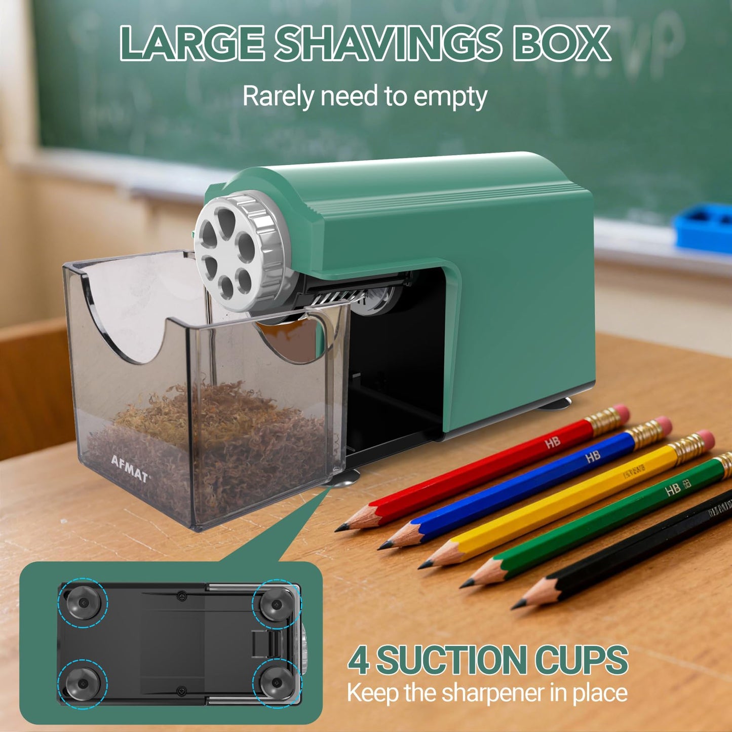 AFMAT Electric Pencil Sharpener Heavy Duty, 6 Holes, Super Fast, Auto Stop & Save Pencils, 10000 Sharpening Times, Rechargeable Classroom Pencil Sharpener for 6-11mm No.2/Large/Colored Pencils, Model:PSD4(Black)