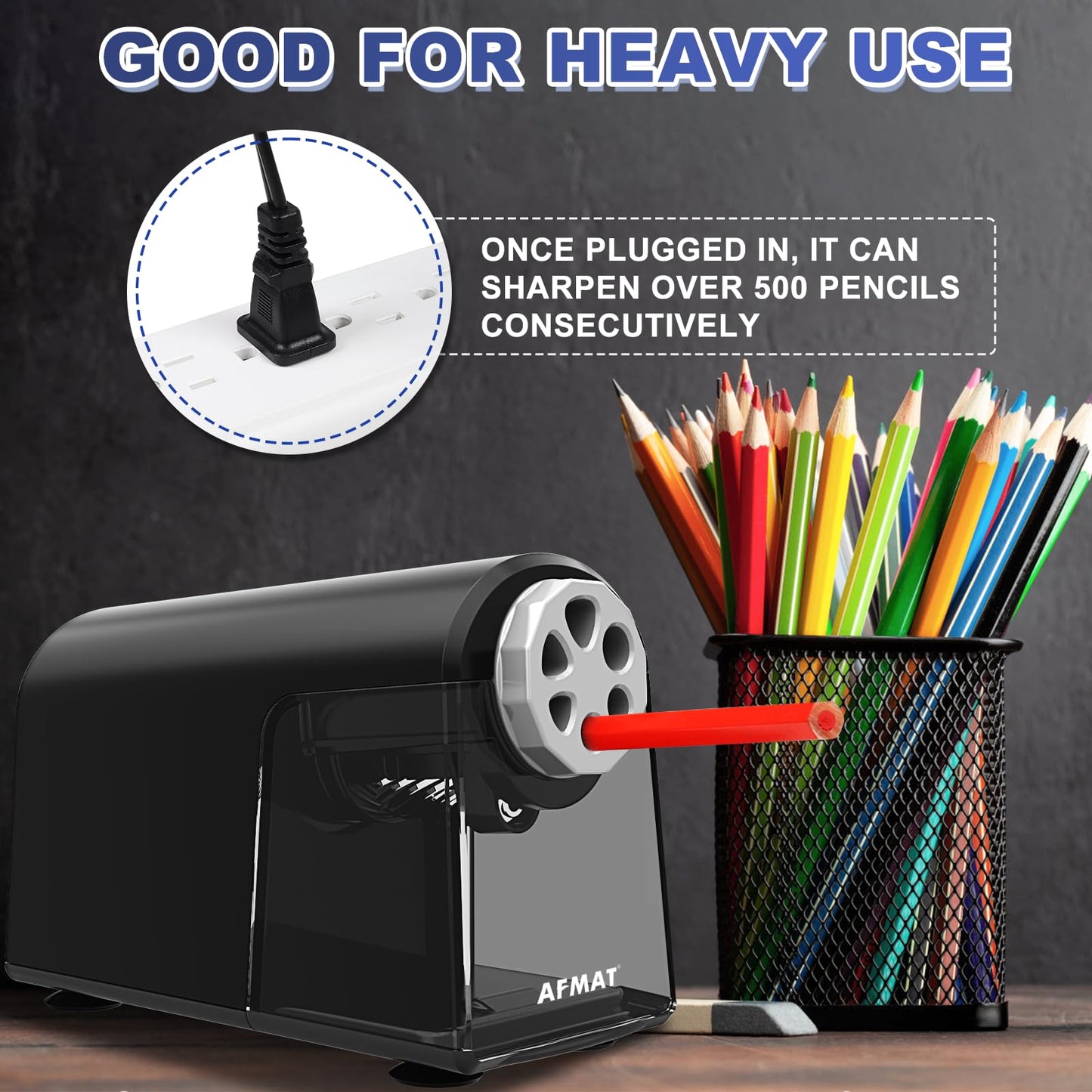 AFMAT PSX2 6 Holes Durable Heavy Duty Electric Pencil Sharpener,Auto Stop Pencil Sharpeners for 6-11mm Colored Pencils,PSX2PK