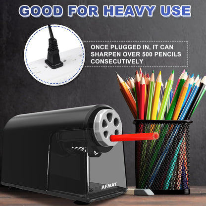 AFMAT PSX2 6 Holes Durable Heavy Duty Electric Pencil Sharpener,Auto Stop Pencil Sharpeners for 6-11mm Colored Pencils,PSX2PK