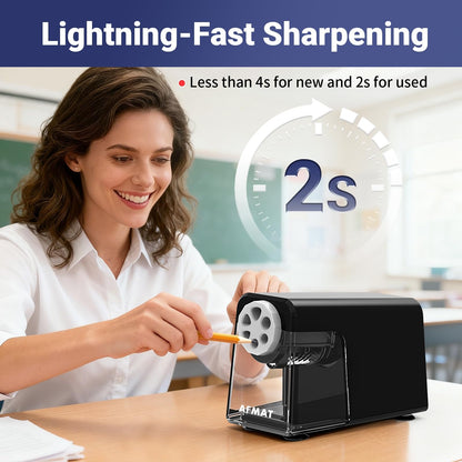 AFMAT 6-Hole Electric Pencil Sharpener Heavy Duty, Auto Stop Classroom Pencil Sharpener for 6-11mm Pencils, Rechargeable Pencil Sharpeners for School, 10,000+ Sharpenings, Save Pencils, Model:PSD1(Purple)