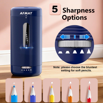 AFMAT PSC2 Electric Fully Automatic Pencil Sharpener, Auto in & Out, Rechargeable Hands-Free Sharpeners for Jumbo & Colored Pencils (6.5-12mm)