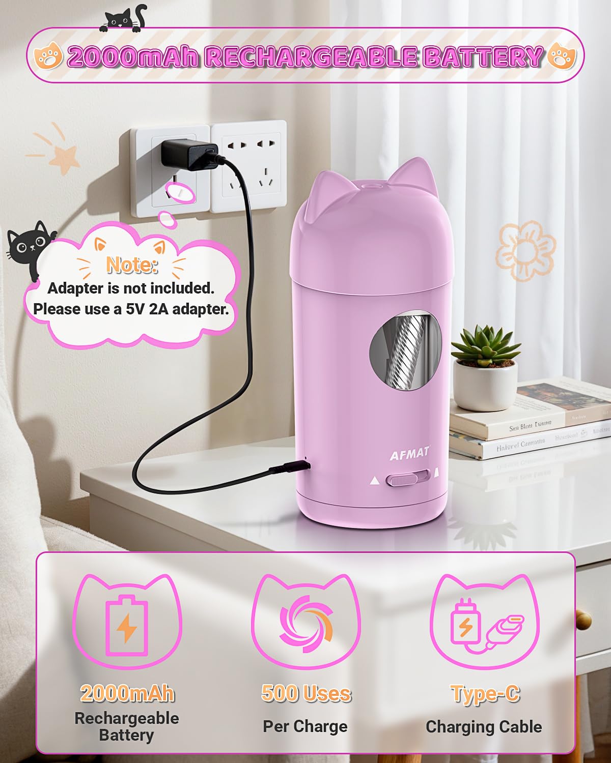AFMAT PSX9 Cute Cat Electric Fully Automatic Pencil Sharpener for Kids,PSX9PR
