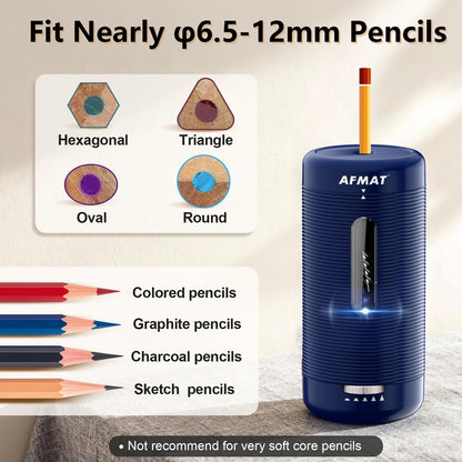 AFMAT PSC2 Electric Fully Automatic Pencil Sharpener, Auto in & Out, Rechargeable Hands-Free Sharpeners for Jumbo & Colored Pencils (6.5-12mm)