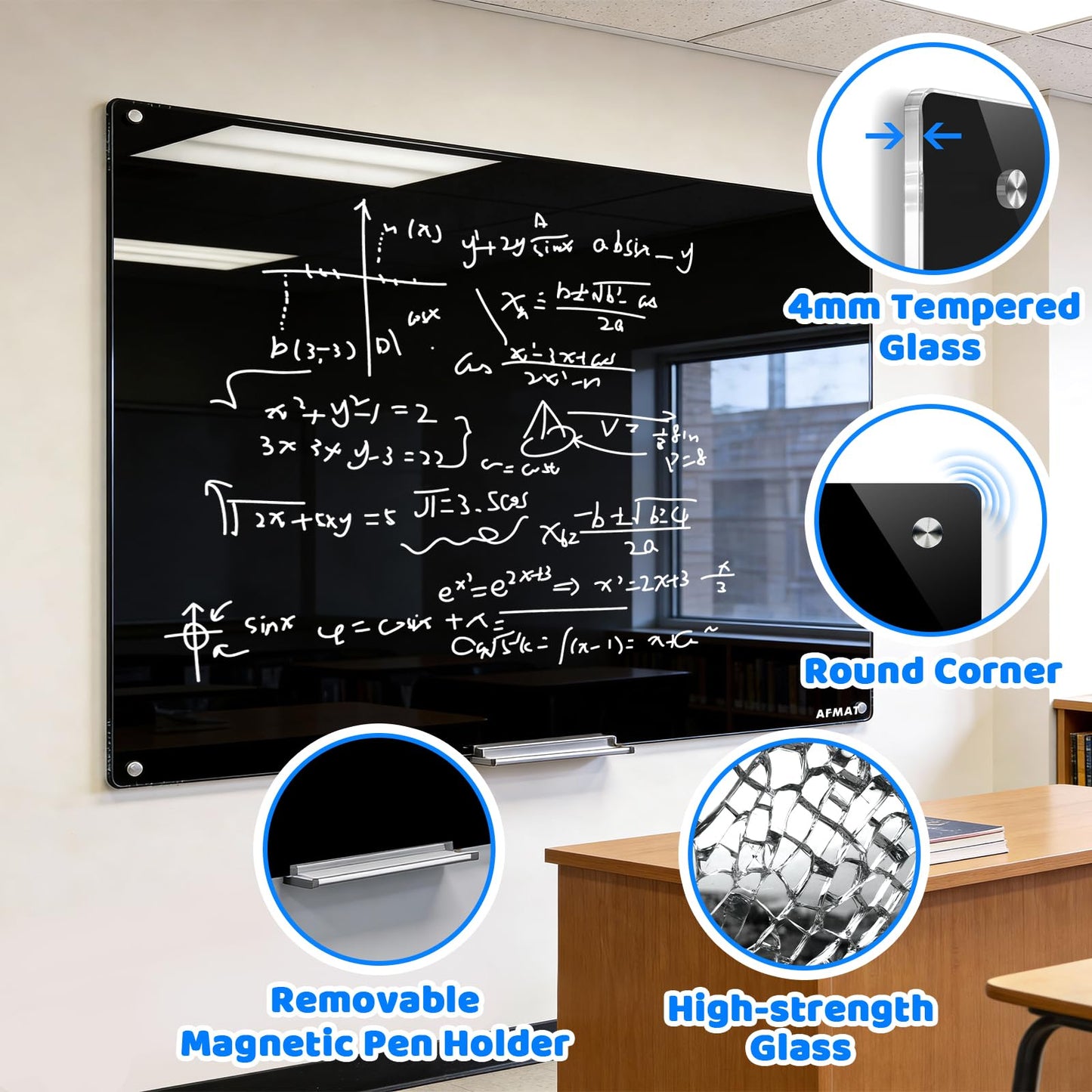 AFAMT Magnetic Dry Erase Board, 40" x 60" Glass Whiteboard, GB04BK2