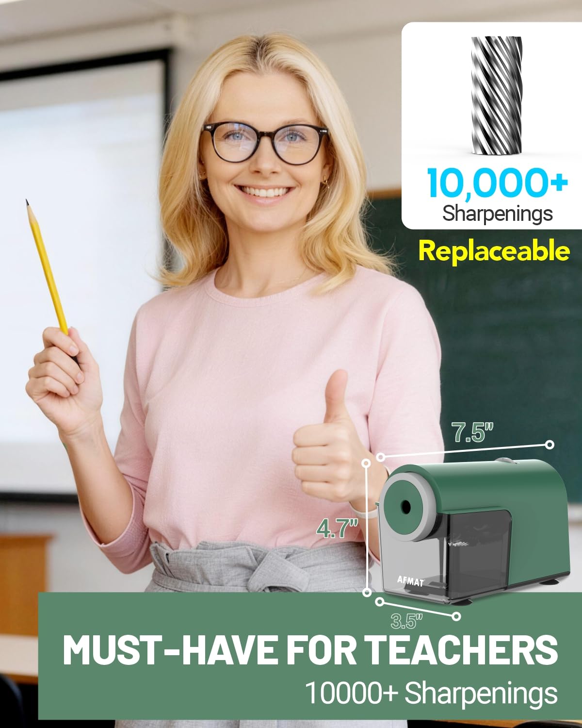 Newly Upgraded Fully Automatic Electric Pencil Sharpener,3X Longer Cutter Life, PSC5PR