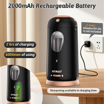 AFMAT Electric Pencil Sharpener, Auto in & Out, Fully Automatic Pencil Sharpener, Rechargeable Hands-Free Sharpeners for Jumbo & Colored Pencils (7-11.5mm), Good for Classroom/Home/Office, Model:PSC8(Black)