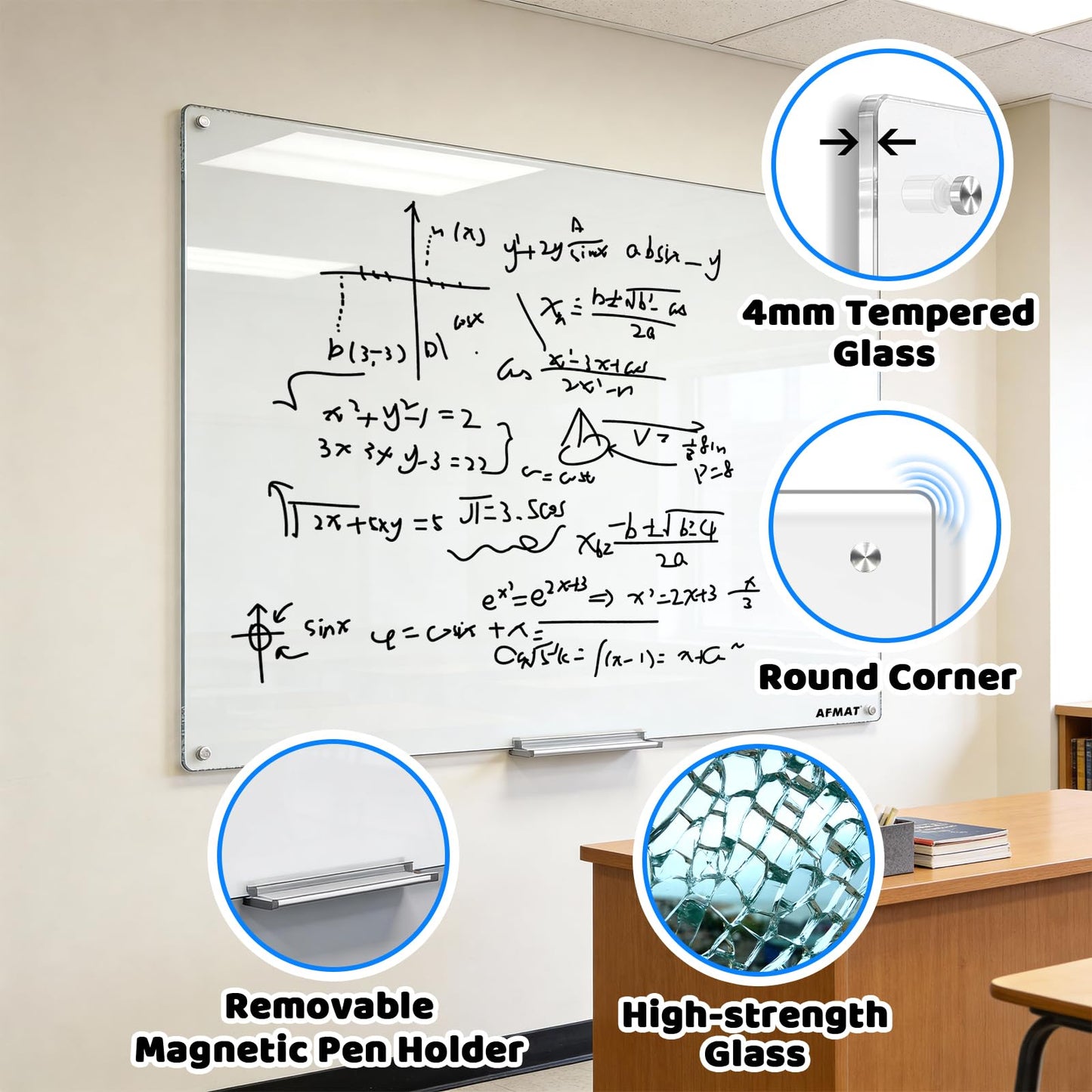 Magnetic Dry Erase Board, 40" x 60" Glass Whiteboard, GB04EW2