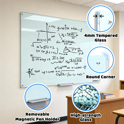 AFAMT Magnetic Dry Erase Board, 40" x 60" Glass Whiteboard, 4mm Tempered Glass, Strong Magnetic Surface, No Ghosting, Large Frameless Mounted Glass White Board for Office, Home, School,GB04WH2