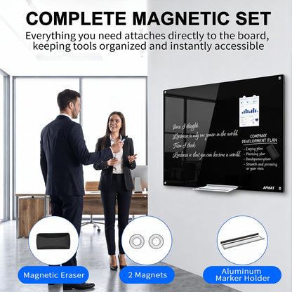 AFMAT Magnetic Glass Whiteboard, 48" x 36" Glass Dry Erase Board, 4mm Tempered Glass w/Strong Magnetic Surface, Large White Board for Wall, Frameless Wall Mounted Black Board for Office Home School,GB04EW1