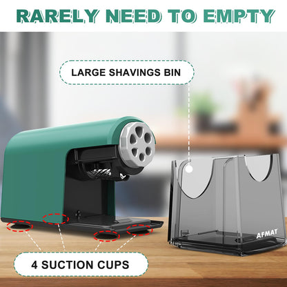 AFMAT PSX2 6 Holes Durable Heavy Duty Electric Pencil Sharpener,Auto Stop Pencil Sharpeners for 6-11mm Colored Pencils,PSX2PK