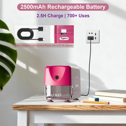 AFMAT PSD3 Super Durable Rechargeable Heavy Duty Electric Pencil Sharpener for 6-10.8mm Pencils,Upgraded Durable Blades 10,000 Sharpenings,PSD3BK